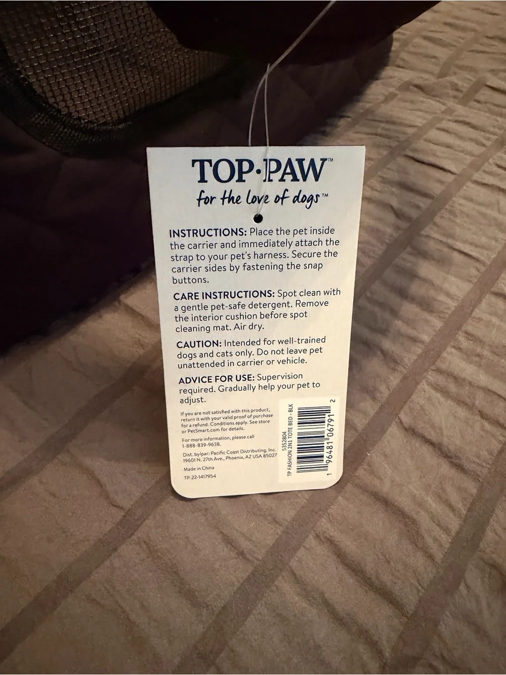 Top Paw Black Quilted Duffel-Style Pet Carrier